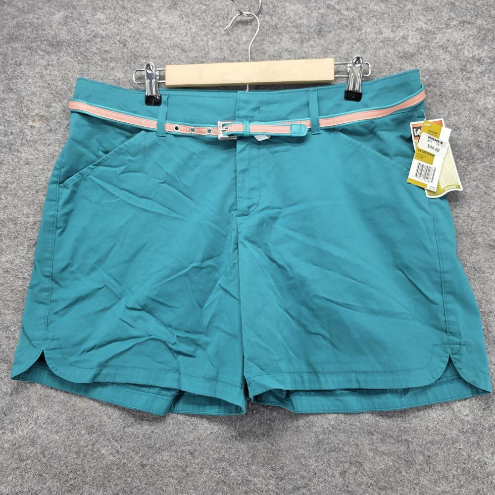 Lee Shorts Womens 14 Medium Green Chino Twill Cotton Spandex Stretch 5.5 Inseam